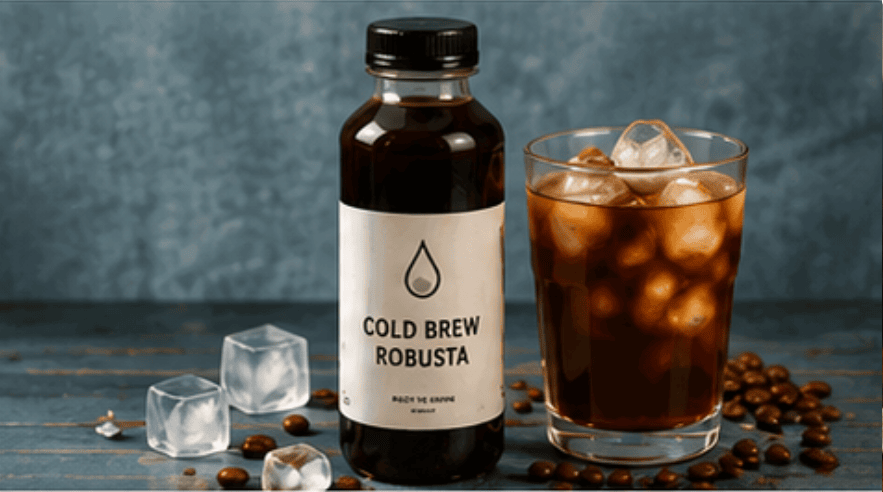 Botol Cold Brew Robusta siap minum dingin.