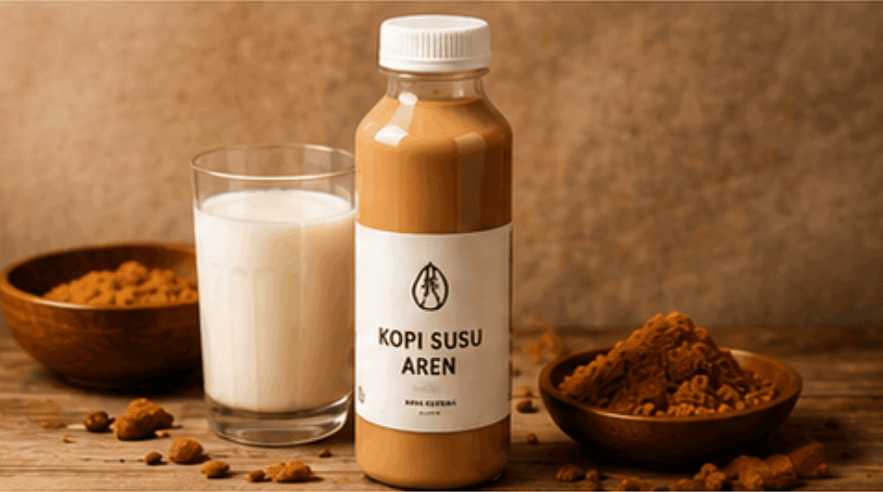 Kopi Susu Aren dengan lapisan susu dan gula aren.