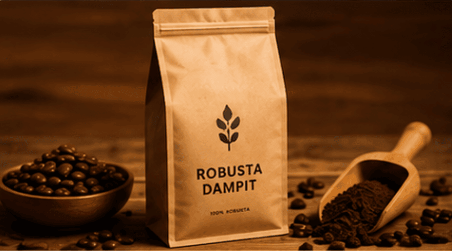 Robusta Dampit dengan karakter bold dan cokelat hitam.