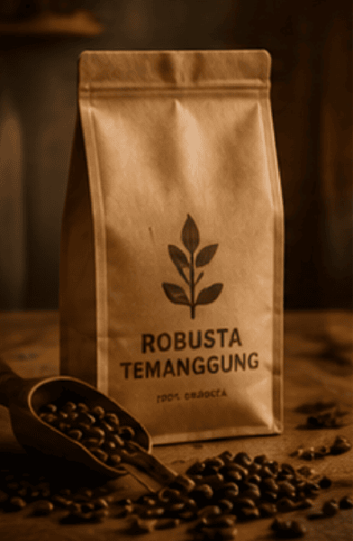 Kemasan dan biji Robusta Temanggung.